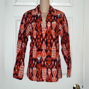 New C.Wonder Orange Navy Marine V-Neck Silk Blend Tunic Top Kenyan Ikat M